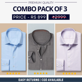 Combo Pack of 3 Men’s Formal Shirts – Stylish & Versatile Collection (Half & Full Sleeves, With/Without Pockets) (FS-42)